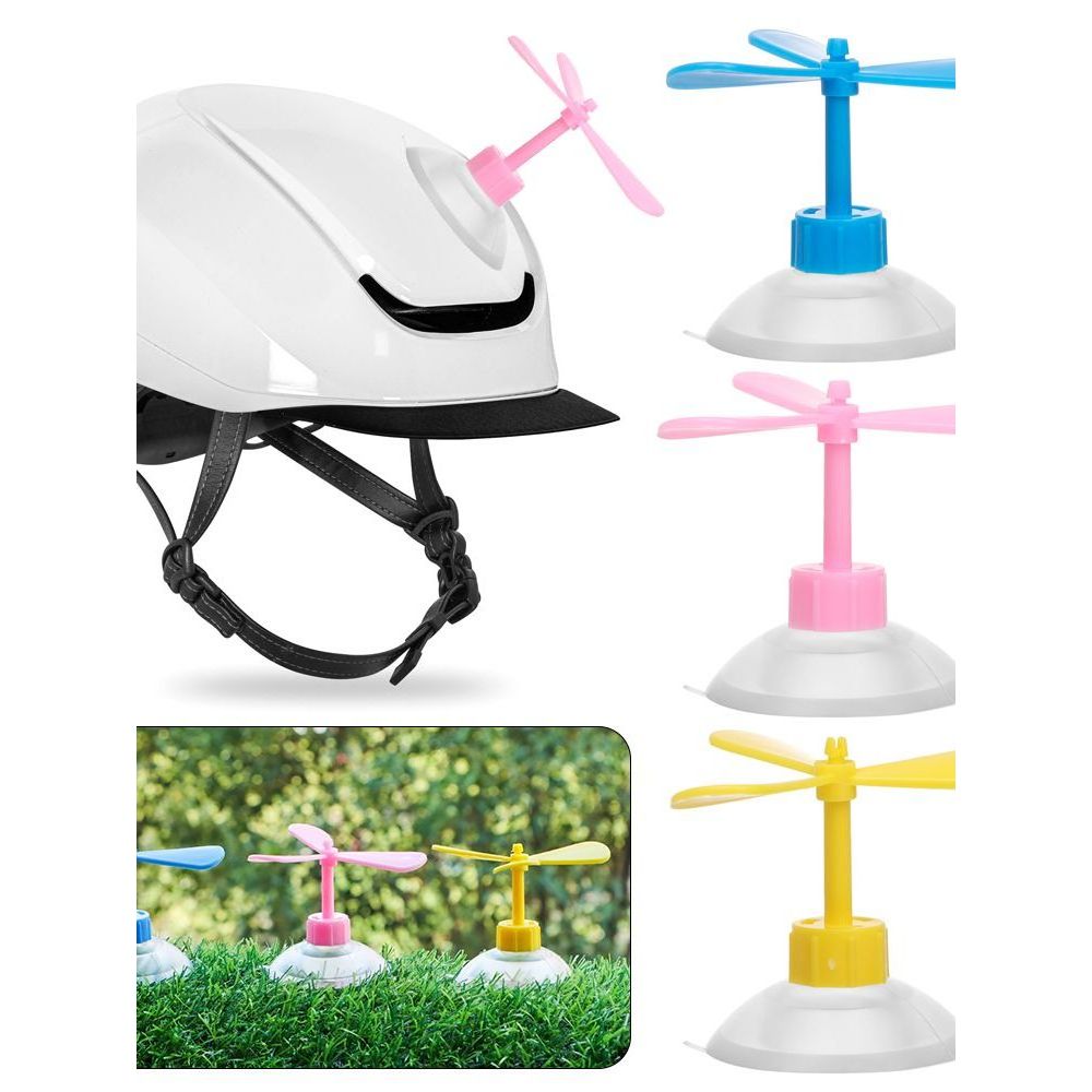 Baling Baling Bambu Kipas 3 Suction Cup Tempelan Tempel Helm Kaca Jendela Rumah Dekorasi Mainan Anak Aksesoris Helmet Decorative Sepeda Motor Atap Mobil Truck Stoller Berputar Ketika Terkena Tenaga Angin Hitam Merah Pink Biru Tosca Kuning Lucu Unik
