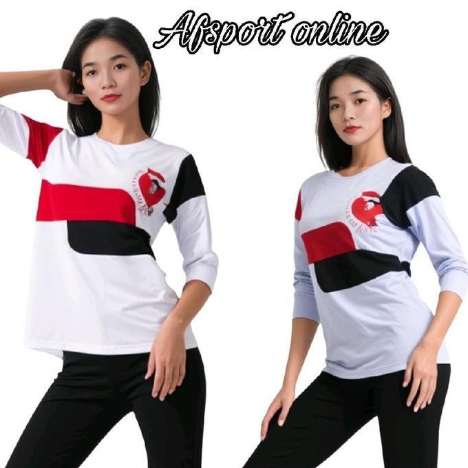 baju senam merah putih olahraga wanita aerobik zumba gym fitness Sport