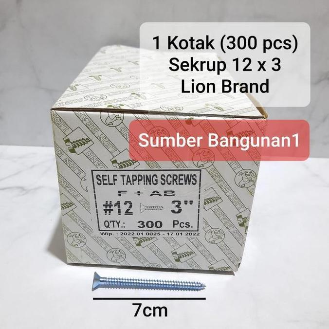 Sekrup F + AB 12 x 3 tapping skrup 7cm putih moon lion 7 cm 1 kotak