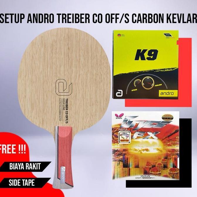 Paket Bat Tenis Meja Pingpong Rakitan Andro Treiber CO OFF/S Carbon Outer Kevlar Andro K9 Butterfly 