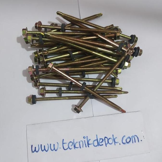 Baut Roofing Zollo 12 x 100 mm Sekrup Baja Ringan Sekrup Asbes 50 Pics