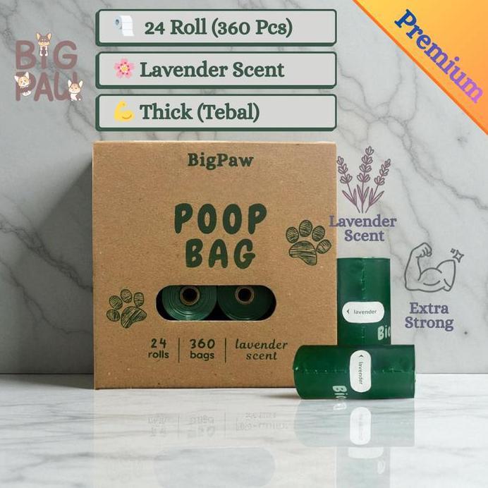 Ready BigPaw Poop Bag Thick Tebal Lavender Scent 360 pcs | 24 roll | Anabul Poop Bag | Plastik Diape