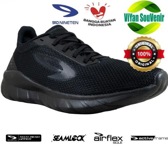 910 Nineten Yasha Sepatu running / lari pria Full Black 910 Shoes -