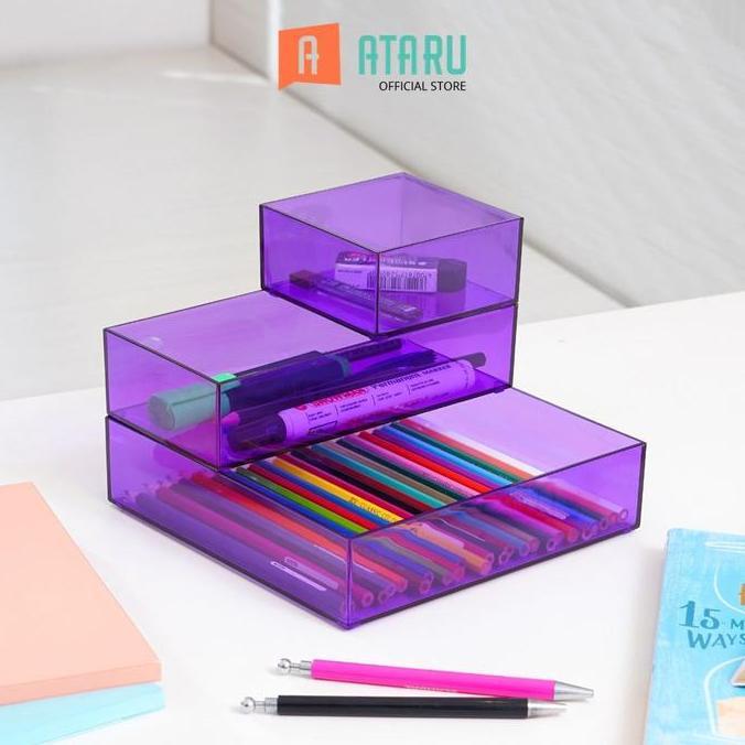 Ataru Kotak Penyimpanan Akrilik - Ungu Kotak Serbaguna Wadah Simpan Storage Box Boks Organizer