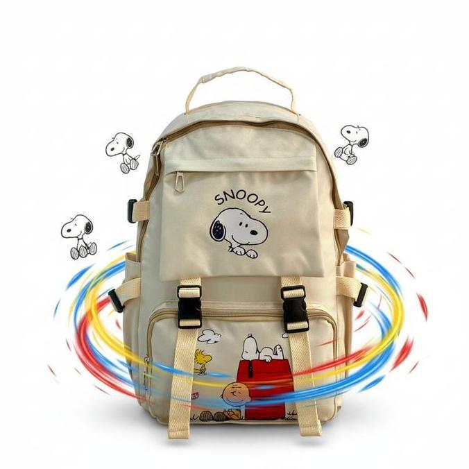Ransel Snoopy Cream Backpack Wanita Tas Sekolah Kapasitas Besar Protextile