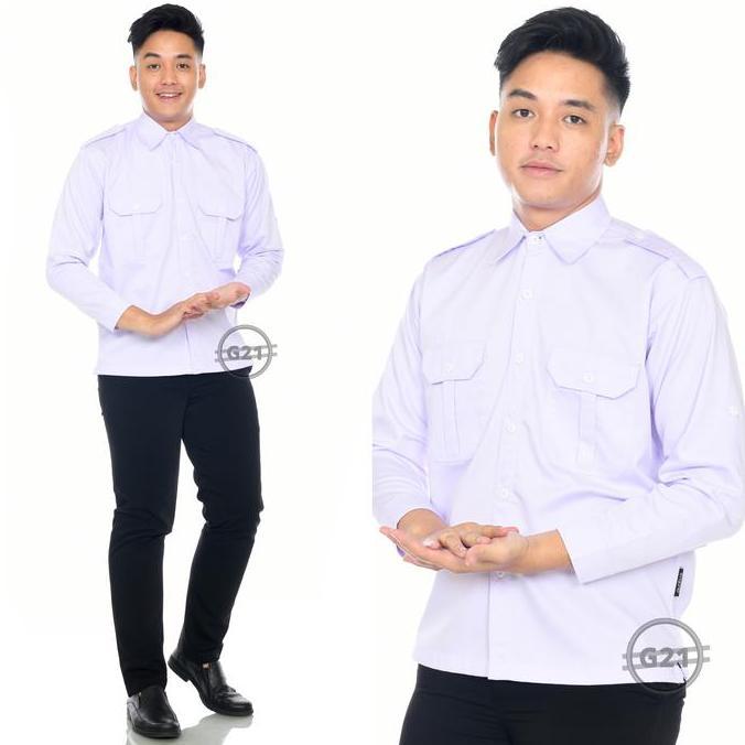 Kemeja PDH PDL PNS Putih Hitam Pria Lengan Panjang Kerja Kantor Bahan Katun Drill