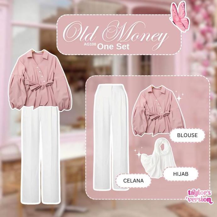 Sendtoday- Outfit Set Korean Style Terkini Ootd Korean Style Blouse Pink Set Celana Putih Outfit Old