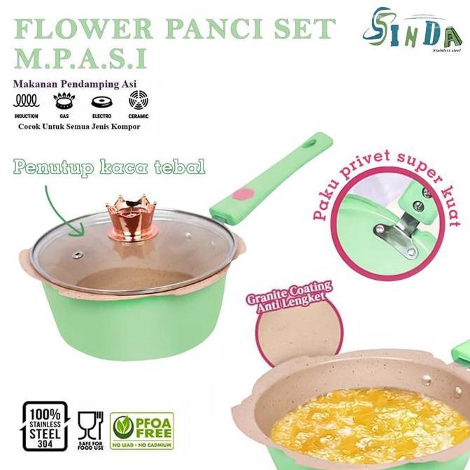 Cookwe- Sinda (Cod) Panci Sakura Mpasi Set 2Pcs Alumunium Coating Granite Marbel - Peralatan Panci B