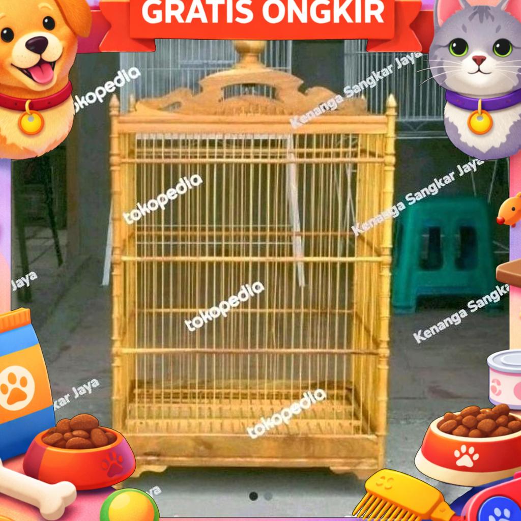 Kandang Burung Kotak Pernisan Kayu Jati No 1 Full Set P 47Cm Xl42Cm