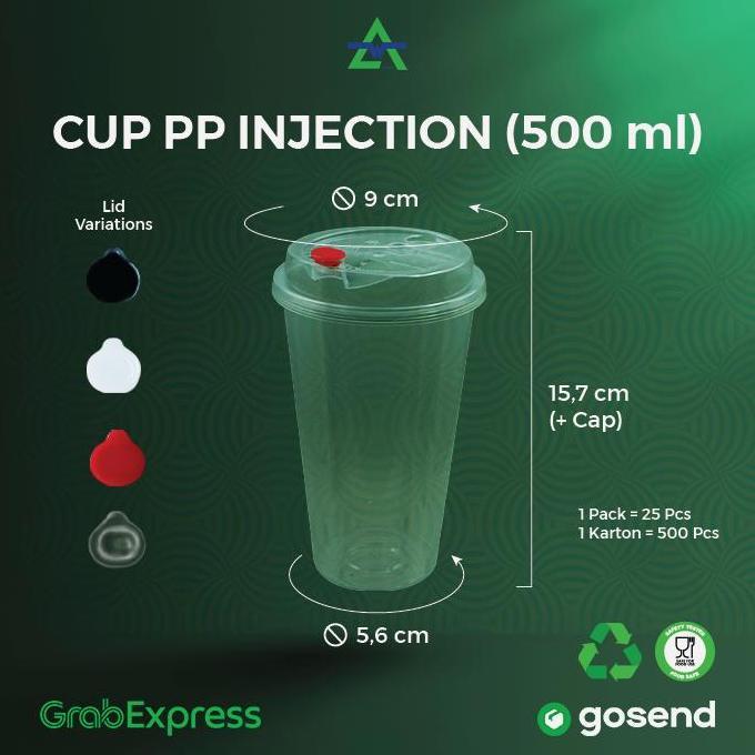 Terpopuler- Gelas Plastik Boba/Cheese Tea/ Cup Injection Pp 500Ml/ Cup+Lid+Cap