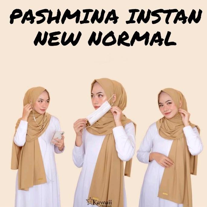 Newrilis- Pashmina Instan New Normal Jersey - Pashmina Terbaru Lubang Telinga Masker Earphone - Keru