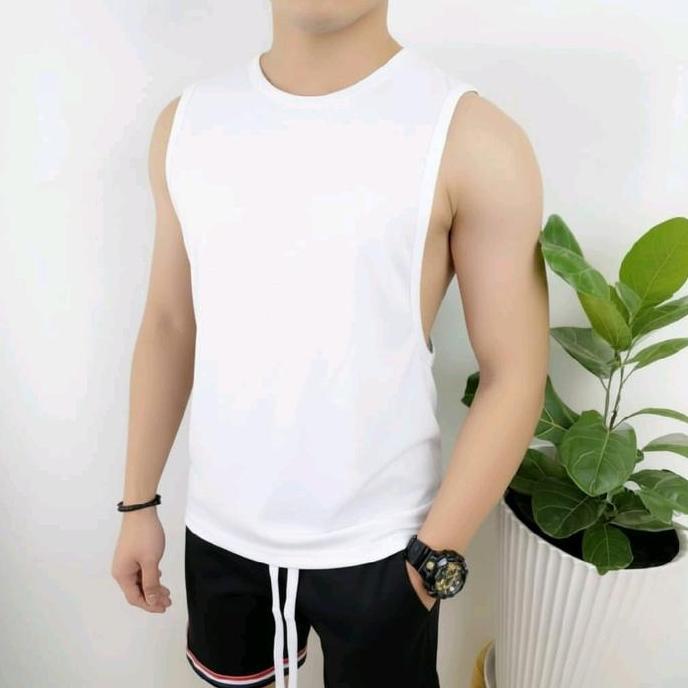 Cod,Bisabanget- Low Cut - Kaos Singlet Low Cut-Singlet Low Cut Polos Gym Pria Hitam