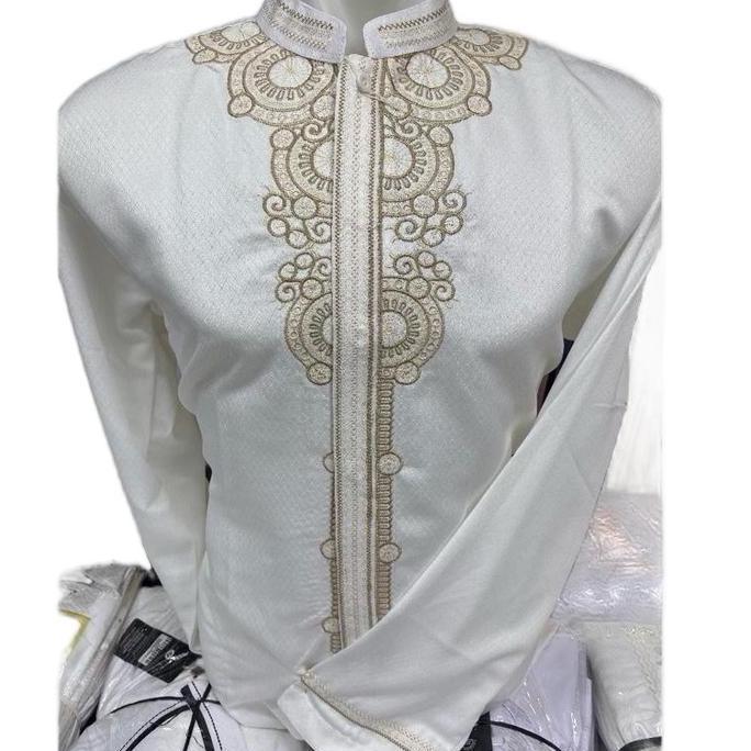 Uwouwo- Baju Koko Annitas Lengan Panjang Bw Bahan Katun Braga Lembut Muslim Pria Dewasa Bordir Salur
