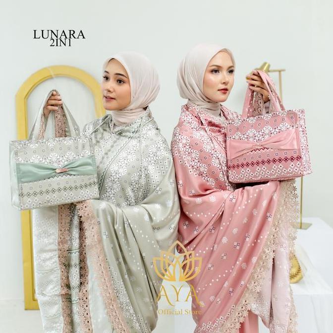 DISKON AYA MUKENA LUNARA SILK PREMIUM 2IN1 DEWASA MOTIF KATUN SILKY RENDA CANTIK MEWAH MUKENAH GRATI