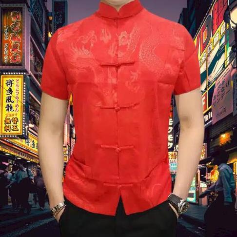 NEW YEAR SALE Cheongsam Pria Lengan Pendek Silky Import