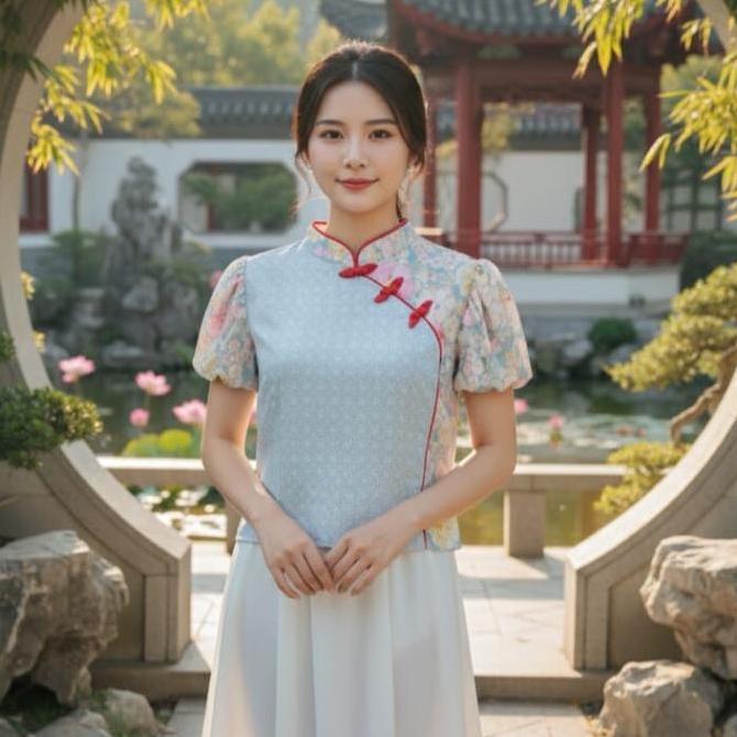 Atasan blouse qibao imlek cheongsam kerah shanghai size jumbo LD 120cm