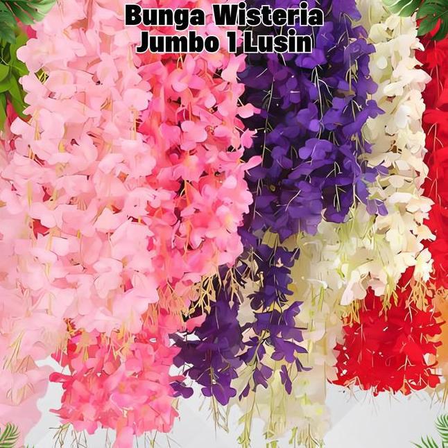Bunga Wisteria Jumbo 12 Pcs 1 Lusin Grosir Tanama Bunga Plastik Buatan Hias Dekorasi Bunga Gantung I