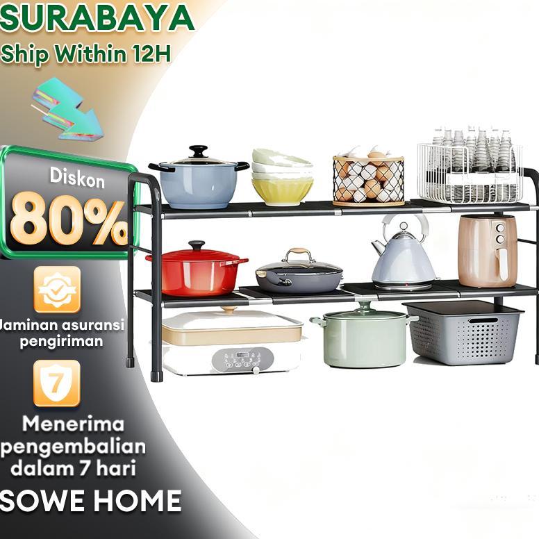 Rak Bawah Wastafel Rak Panci Susun Serbaguna Rak Kolong Dapur Serbaguna Rak Dapur Stainless