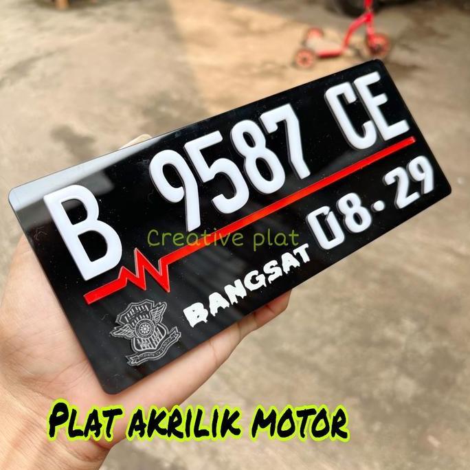 BG- PLAT NOMOR MOTOR BAUT TANAM CUSTOM AKRILIK TIMBUL PLAT NOMER MOTOR ACRYLIC