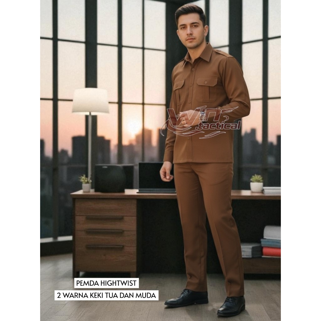 [PREMIUM] Baju Seragam Dinas Pria PNS ASN PDH Pemda Guru Keki Khaki Tua Coklat Terbaru Setelan Celan