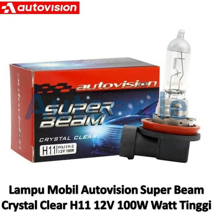 Autovision Super Beam Crystal Clear H11 12V 100W Watt Tinggi Original Kuning Standard Lampu Halogen 