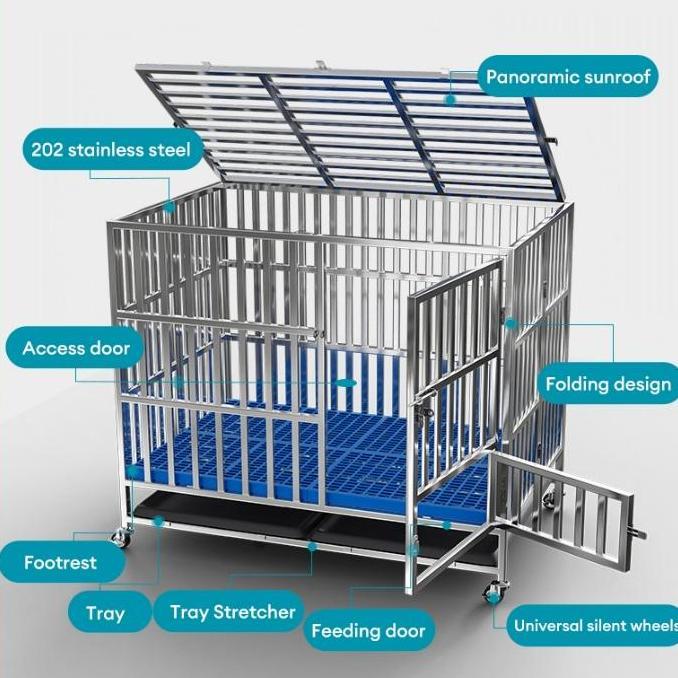 PromoNatalKangdang Anjing Besi lipat besar Dayang kuat anti karat Stainless Dog Cage Penebalan Tabun