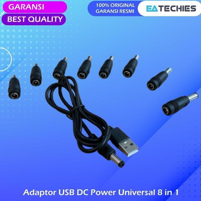 aldasesies - adaptor usb dc power dengan set 8 in 1 kepala plug universal + kabel dc usb - 6.4x4.4mm