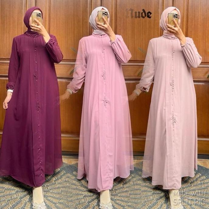 Grosir Dress Arnita Vol 02 Dress Black Navy Taro Maroon Nude Choco Burgundy Gamis Muslimah Lebaran P