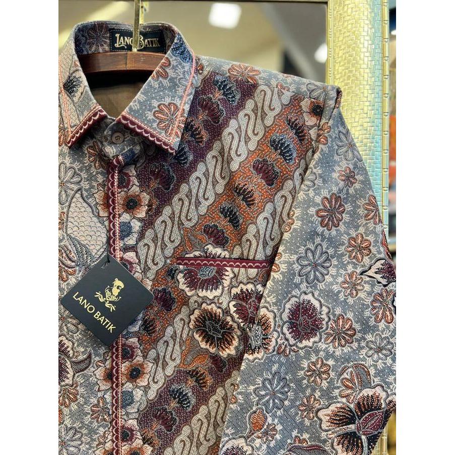 Promo Lano Batik Semi Jas - Kemeja Batik Smock Semi Jas - Parang Merak - Baju Batik Pria - Kemeja Ba