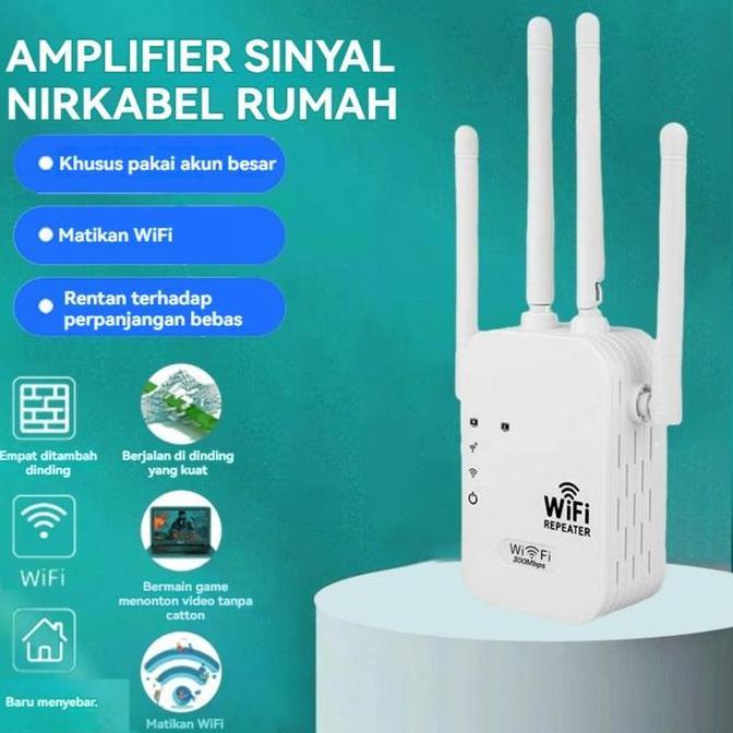 WiFi Repeater 300Mbps - Penguat Sinyal WiFi Jarak Jauh 500 Meter, Extender Wireless 4 Antena Ekstern