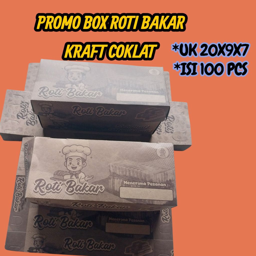 PROMO DUS ROTI BAKAR CRAFT COKLAT TERMURAH 100PCS UK 20X9X7//KEMASAN BOK DUS ROTI BAKAR MURAH// KARD