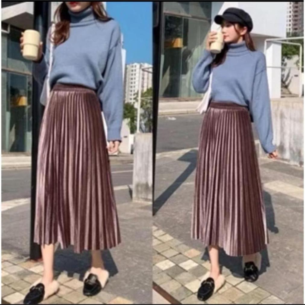 MEGA PROMO Rok Plisket Beludru 7/8 Import PREMIUM - Rok Plisket - Rok 7/8 - Rok Beludru