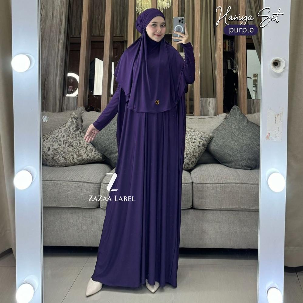Zazaa Label-Haniya jersey abaya set hijab batwing casual wanita busui polos