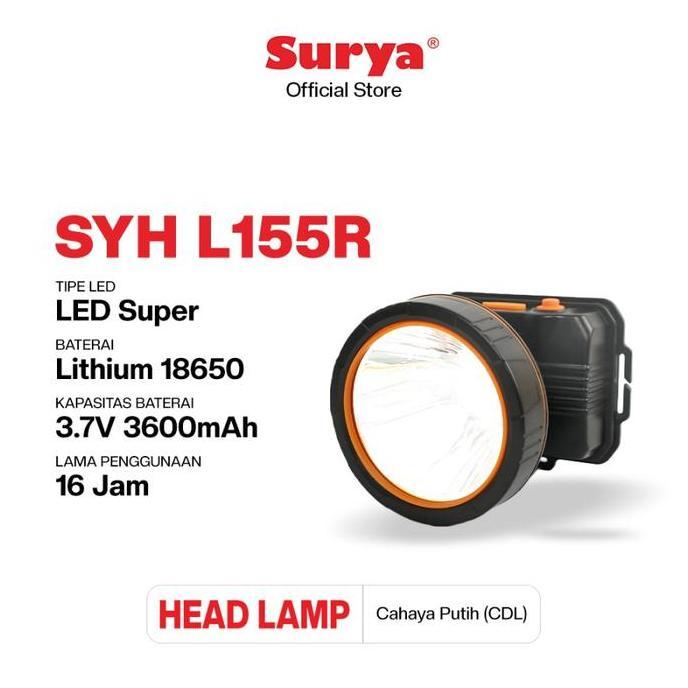 Surya Senter Kepala Selam LED Super Terang Lithium SYH L155R Air Baterai Putih Kuning Lampu