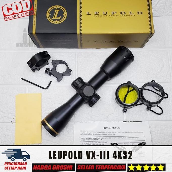 Teleskop Leupold 4X32 Duplex Telescope Leupold Vx-Iii 4X32 Tahan Getar Ring Gold Kualitas Terbaik Ha