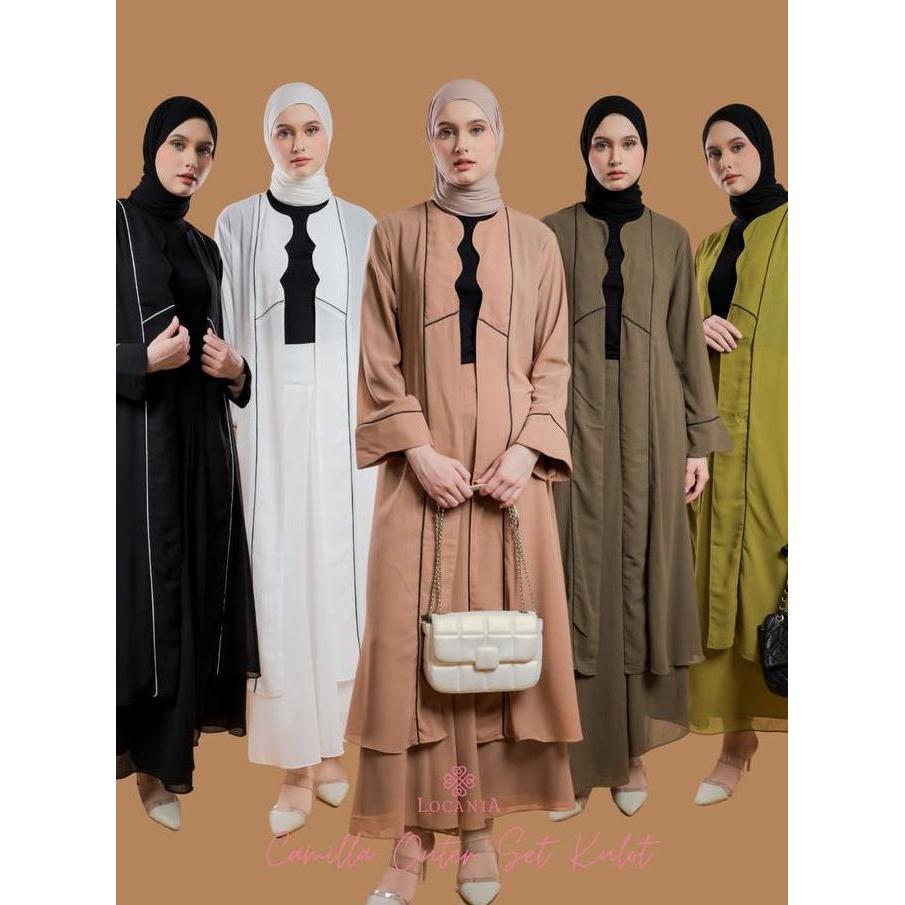 Grosir Stelan Kalong Camila Ose Set Model Abaya, Pkaian Muslimah, Outer Panjang Modis, Gardigan Polo