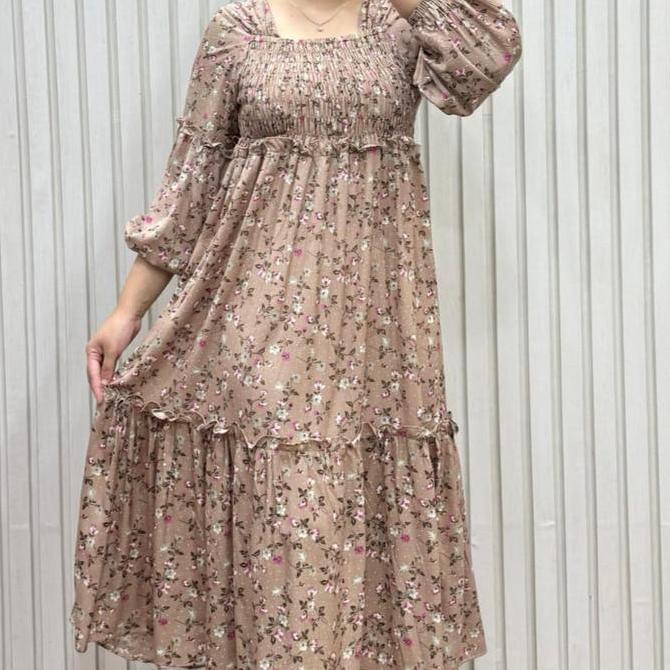 Cuci Gudang  Dress Sabrina Rayon Twill Jumbo Smoke Kekinian Dress Wanita Termurah Midi Dress Masa Ki