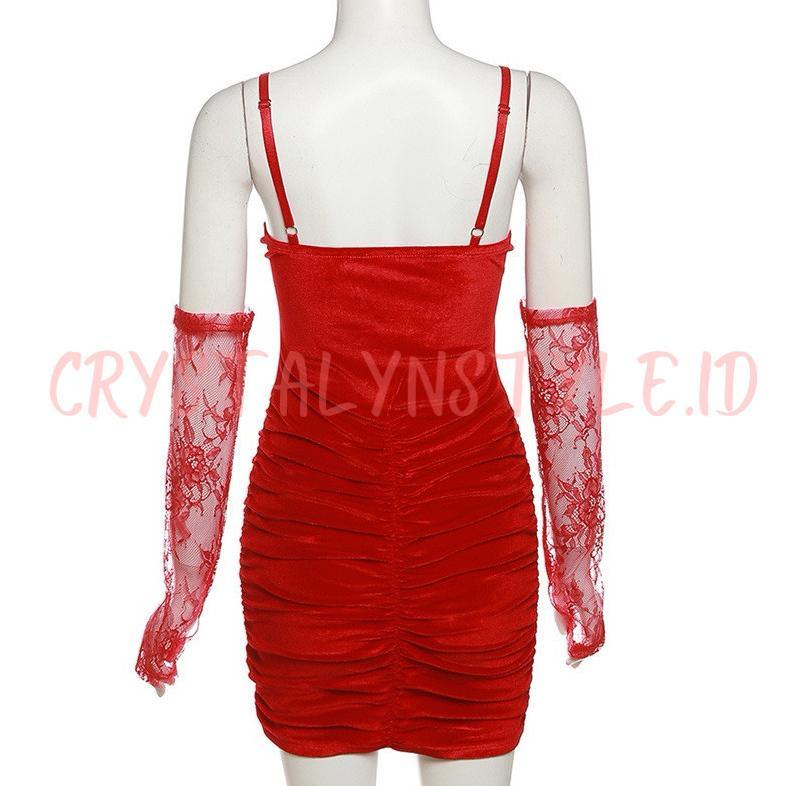 termurah *crystalyn* mini dress / terusan / gaun pendek sexy party bludru lace korea bodyfit