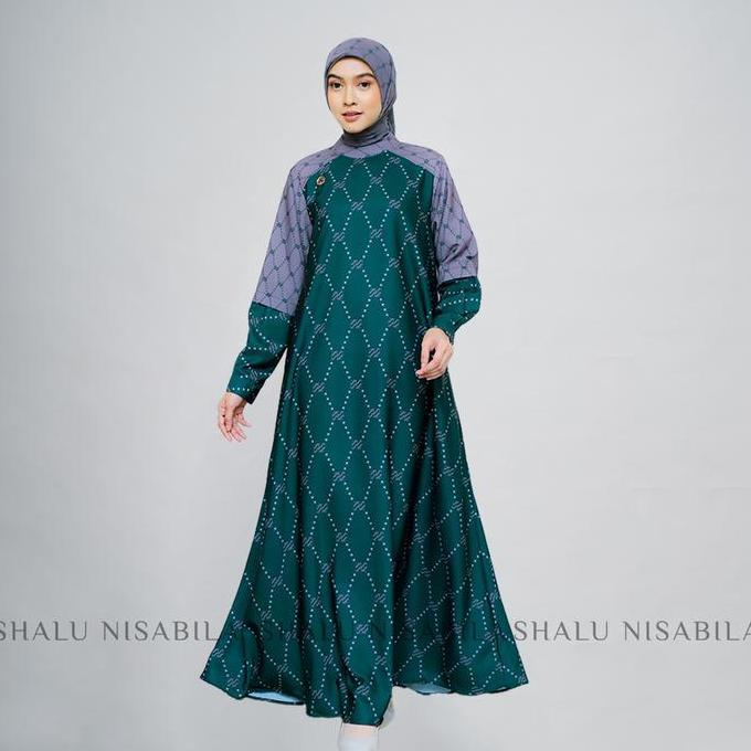 Murah Shalu Nisabila - Chiara Dress Gamis Motif Monogram Lady Ice Panjang Wanita Syari Elegan Formal