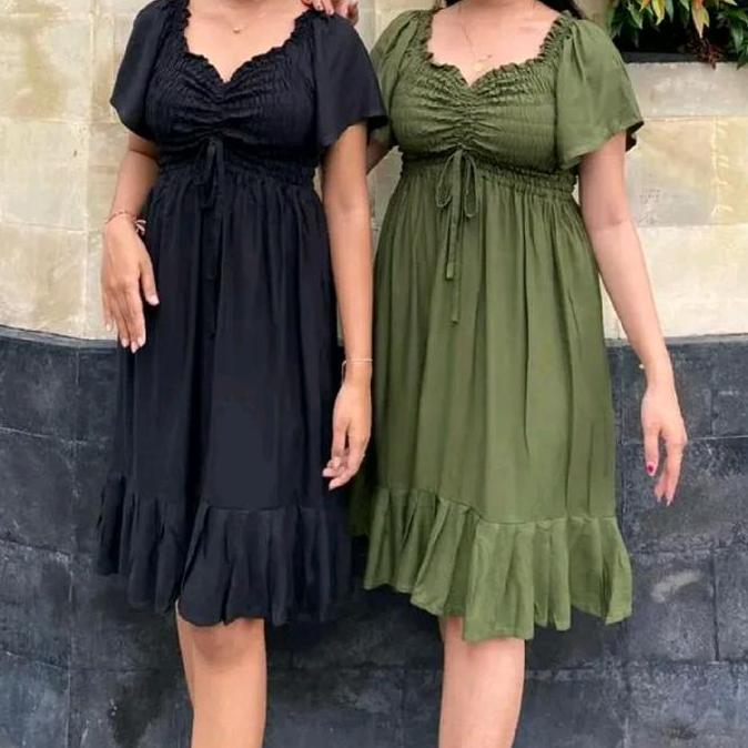 Viral  Cod Dress Sophia Casual//Midi Dres Wanita Lengan Pendek Bahan Rayon Twill