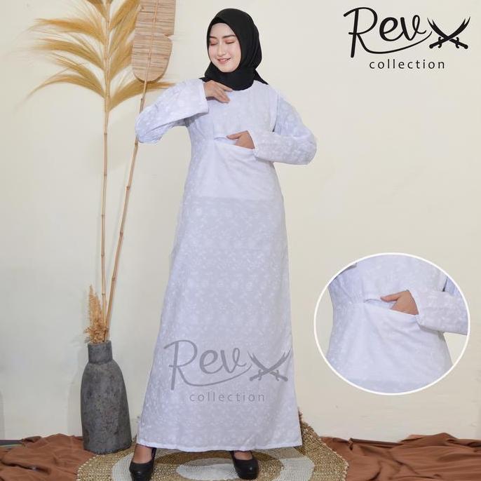 Promo Gamis Haji Umroh Wanita Berkantong Depan Katun Paris Hitam & Putih Bordir