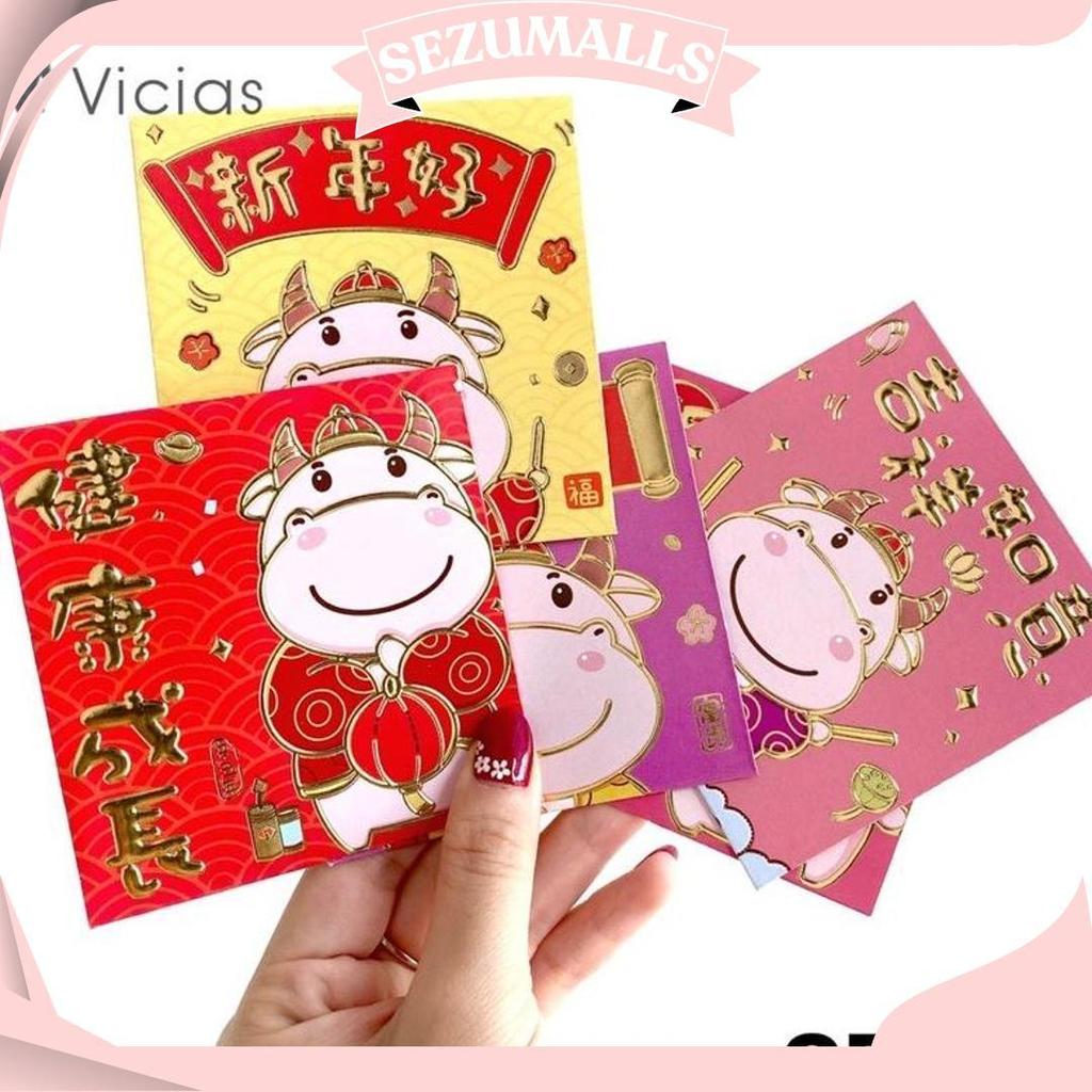6Pcs Angpao Sapi Kerbau Lucu Imlek Sincia Tahun 2021 Hoki Angpau V Cod