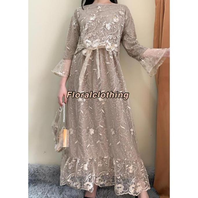 Murah Long Dress Kondangan Muslim Mewah Bahan Premium Brokat F64