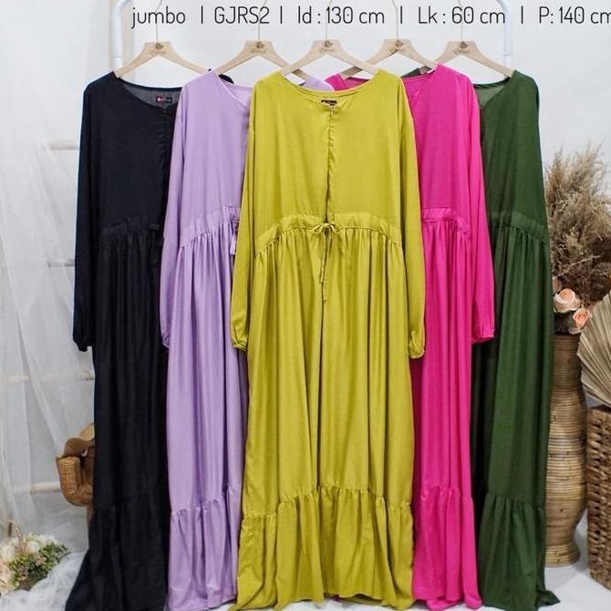 Murah Super Jumbo Gamis Rampel Serut Rayon Polos Ld 130 Cm