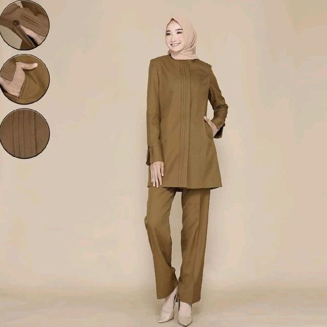 Promo Setelan Seragam Kerja Kheki Tua Wanita/ Seragam Kerja Pdh Kheki Tua Wanita / Baju Dinas Asn ,P