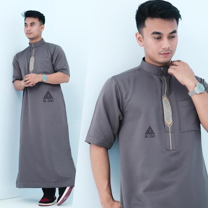 jubah pria muslim reguler jubah gamis pria lengan pendek Bordir busana muslim baju jubah muslim Kanc