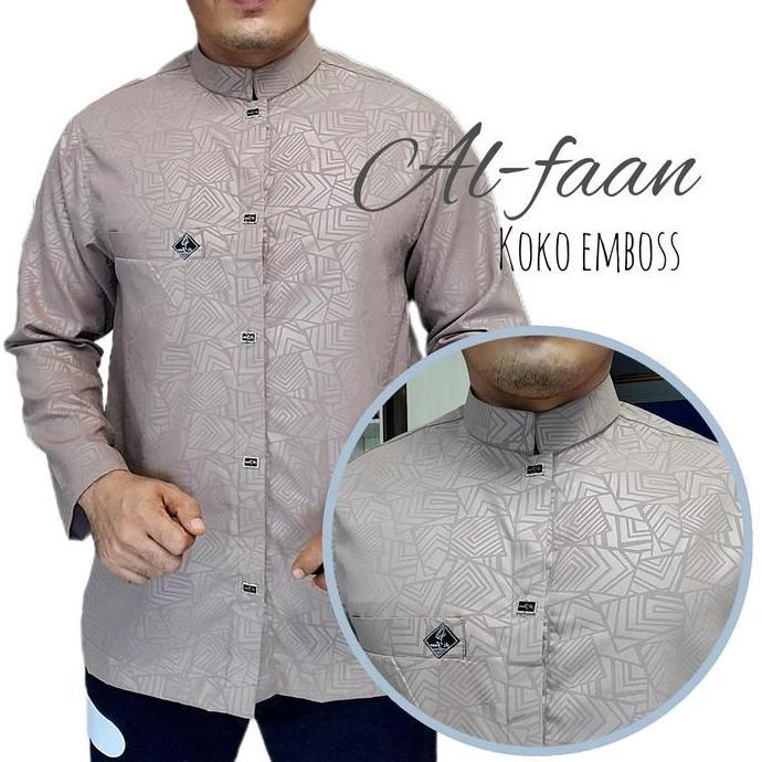 Baju Koko Al-faan koko Lengan panjang Alzan kemko pria atasan muslim pria kemeja koko motif Kain Kat