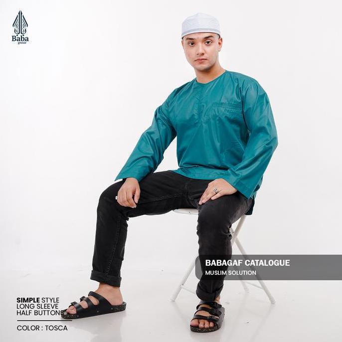 Koko Mesir Polos Babagaf Lengan Panjang Tanpa Kerah Santri Pria