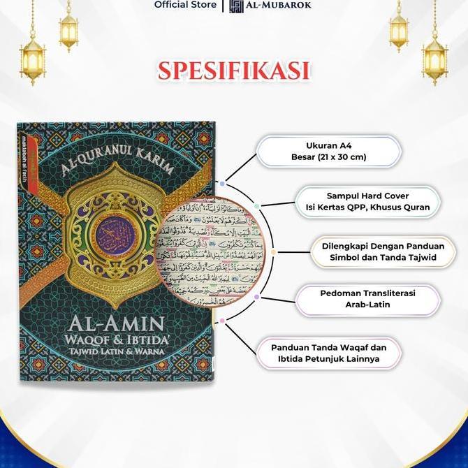 (BEST SELLER) Al Quran Al Amin A4 Waqof & Ibtida Tajwid Latin & Warna Alquran Ukuran Besar Tanpa Ter