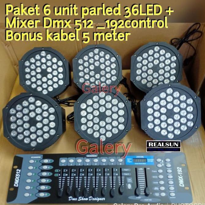 NEW Paket lampu lighting Parled 6unit parled 36led + 1unit Mixer dmx 512_192 + kabel 1mtr 6set Buat 